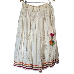 Calypso St Barth White Silk Tiered Maxi Parachute Skirt Ribbon Drawstring Small